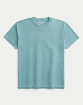 Avslappnad tvättad T-shirt med rund hals
