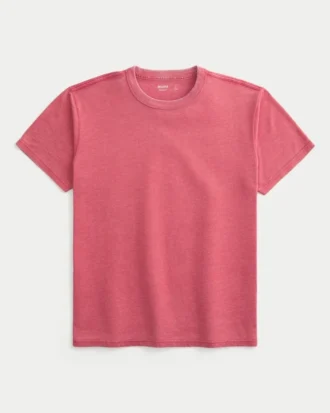 Avslappnad tvättad T-shirt med rund hals