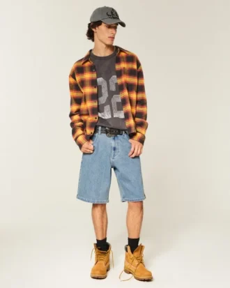 Baggy broderade logotyp-denimshorts