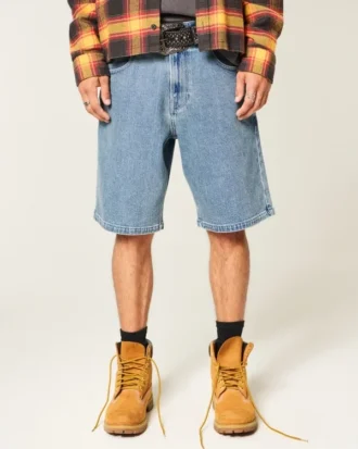 Baggy broderade logotyp-denimshorts