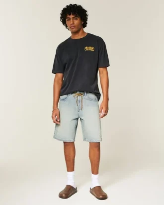 Baggy broderade stjärniga jeansshorts