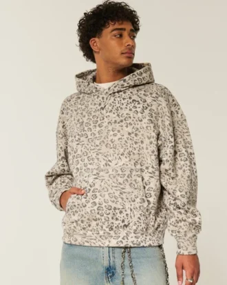 Baggy hoodie med leopardmönster