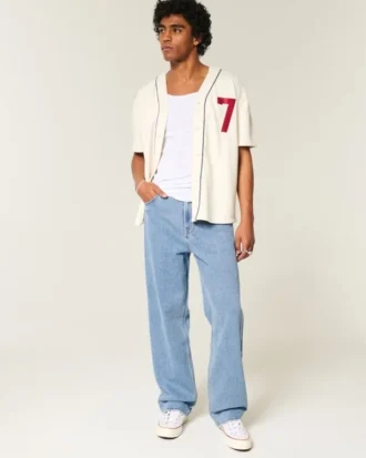 Baggy jeans i medium tvätt med broderi