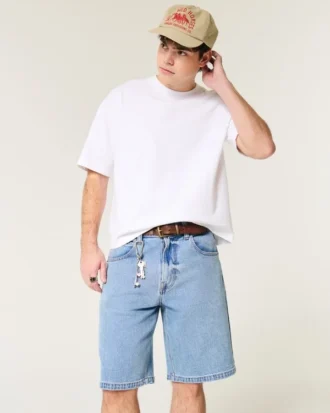 Baggy jeansshorts i mediumtvätt