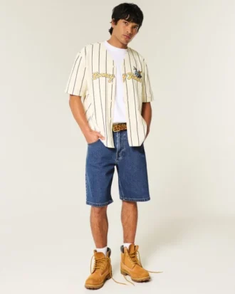 Baggy jeansshorts i mediumtvätt