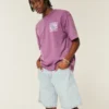 Baggy jeansshorts med kedjebroderi