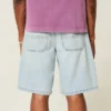 Baggy jeansshorts med kedjebroderi