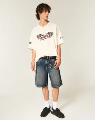 Baggy jeansshorts med ormmotiv Baggy jeansshorts med ormmotiv