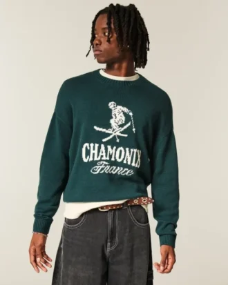 Boxig Chamonix France Graphic Crew Sweater