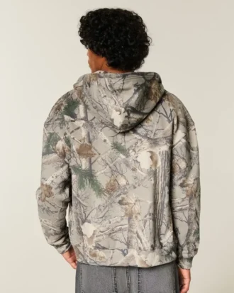 Boxig hoodie med dragkedja i kamouflage