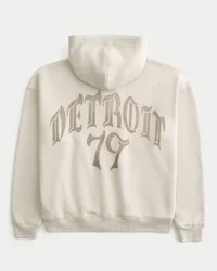 Boxig hoodie med dragkedja och Detroit 79-grafik