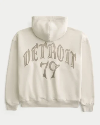 Boxig hoodie med dragkedja och Detroit 79-grafik