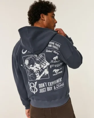 Boxig hoodie med dragkedja och Ford-grafik