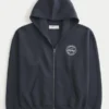 Boxig hoodie med dragkedja och Ford-grafik Boxig hoodie med dragkedja och Ford-grafik