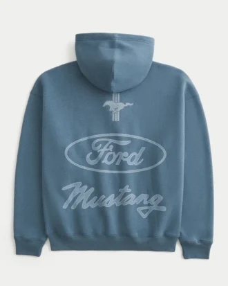 Boxig hoodie med dragkedja och Ford Mustang-tryck
