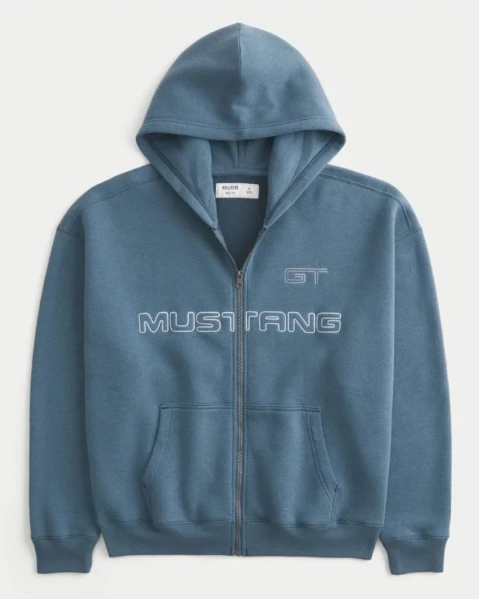Boxig hoodie med dragkedja och Ford Mustang-tryck Boxig hoodie med dragkedja och Ford Mustang-tryck
