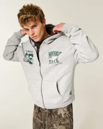 Boxig hoodie med dragkedja och Michigan State University Spartans-tryck