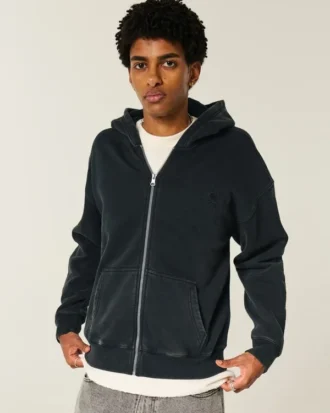 Boxig hoodie med dragkedja och spindelgrafik