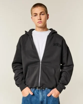 Boxig hoodie med dragkedja och Tokyo-tryck