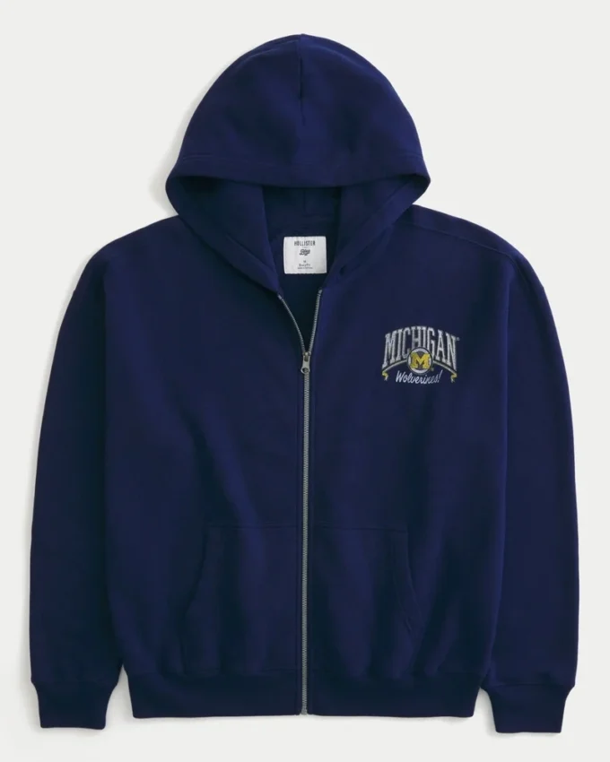 Boxig hoodie med dragkedja och tryck från University of Michigan Wolverines Boxig hoodie med dragkedja och tryck från University of Michigan Wolverines