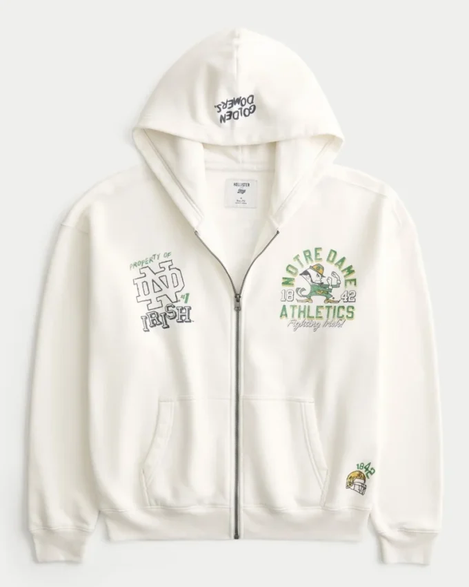 Boxig hoodie med dragkedja och tryck från University of Notre Dame Fighting Irish Boxig hoodie med dragkedja och tryck från University of Notre Dame Fighting Irish