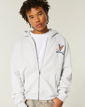 Boxig hoodie med dragkedja och University of Virginia-tryck