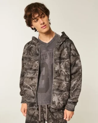 Boxig, termofodrad hoodie med dragkedja i kamouflage