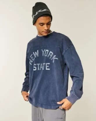 Boxig, tung långärmad T-shirt med tryck från delstaten New York Boxig, tung långärmad T-shirt med tryck från delstaten New York