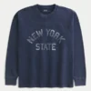 Boxig, tung långärmad T-shirt med tryck från delstaten New York Boxig, tung långärmad T-shirt med tryck från delstaten New York