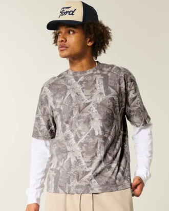 Boxy Crop Heavyweight Camo Crew T-shirt