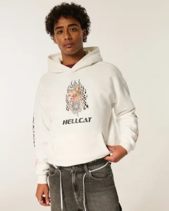 Boxy Dodge Hellcat grafisk hoodie