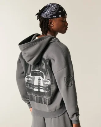 Boxy Dodge Viper grafisk hoodie med dragkedja