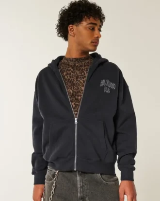 Boxy Hollywood Graphic Zip-Up Hoodie Boxy Hollywood Graphic Zip-Up Hoodie