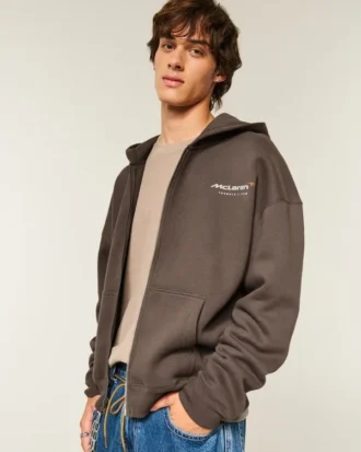 Boxy McLaren grafisk hoodie med dragkedja