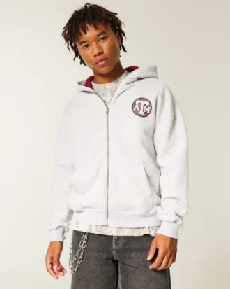 Boxy Texas A&M University Aggies grafisk hoodie med dragkedja