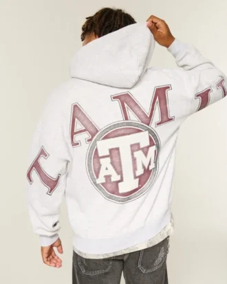 Boxy Texas A&M University Aggies grafisk hoodie med dragkedja