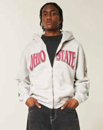 Boxy The Ohio State University Buckeyes grafisk hoodie med dragkedja Boxy The Ohio State University Buckeyes grafisk hoodie med dragkedja