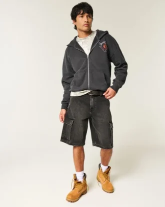 Boxy Zip-Up Rutgers University Graphic Hoodie