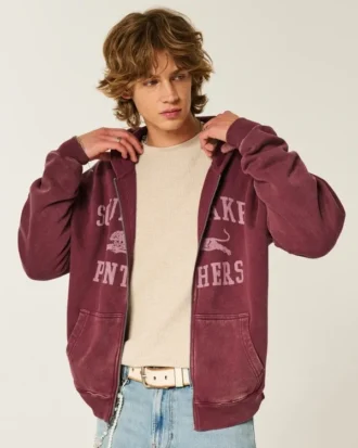 Boxy Zip-Up South Lake Panthers Graphic Hoodie