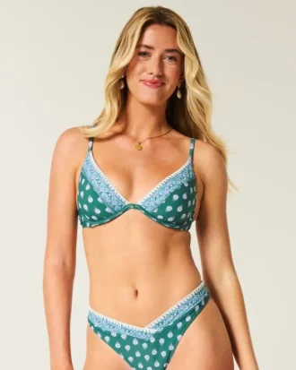 Broderad bikini-top med bygel och djup urringning