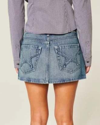 Broderad stjärnficka Denim minikjol