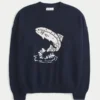 Crew-tröja med grafiskt motiv av hoppande fiskar Crew-tröja med grafiskt motiv av hoppande fiskar