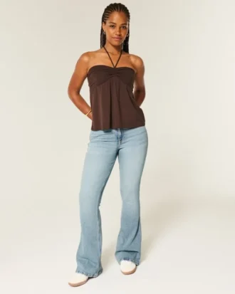 Curvy hög midja medium tvättade flare jeans
