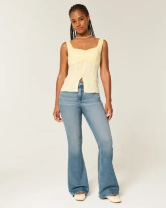 Curvy hög midja medium tvättade flare jeans