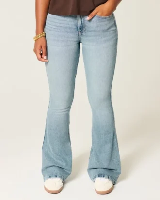 Curvy hög midja medium tvättade flare jeans