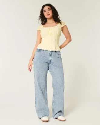 Curvy högmidjade baggy jeans i medium tvätt Curvy högmidjade baggy jeans i medium tvätt
