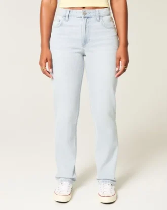 Curvy högmidjade ljusa raka jeans