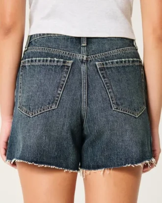 Curvy högmidjade mörkblå avslappnade jeansshorts 5″