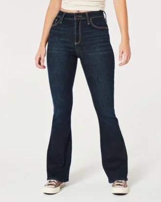 Curvy högmidjade mörkblå flare-jeans