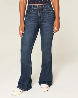 Curvy högmidjade mörkblå flare-jeans